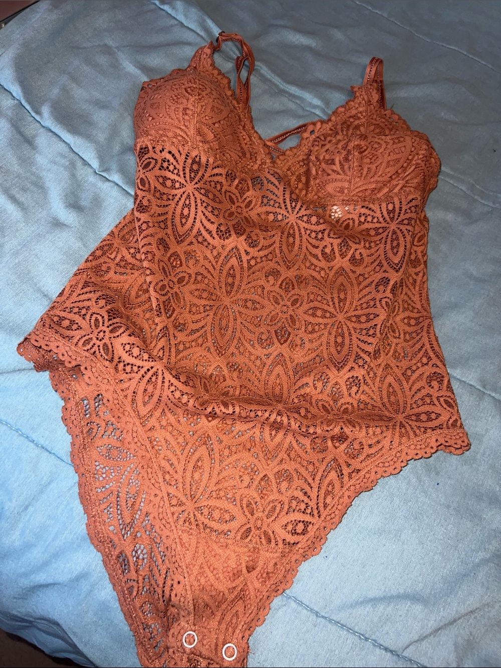 Gilly Hicks Rust Orange Crochet Lace Bodysuit